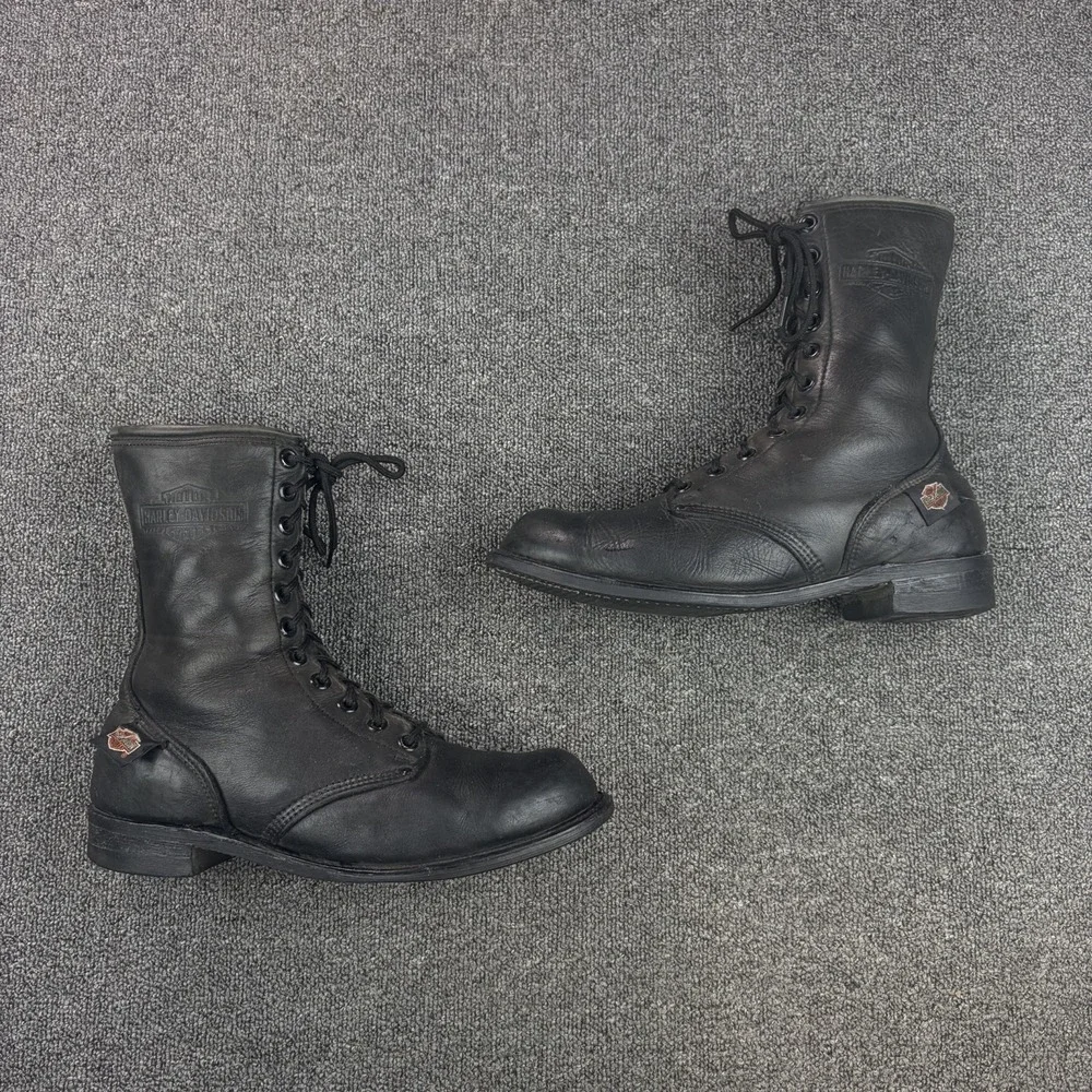 Harley Davidson 98417 Mens 12 Black Leather Side Zip Lace Up Motorcycle Boots